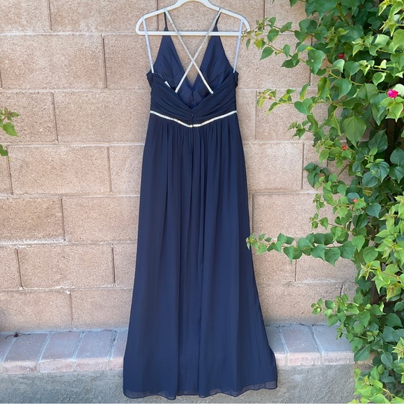 NWT Jenny Packham Chiffon Rhinestone Beaded Maxi Dress Gown Cocktail JP1009 Blue - Picture 3 of 12